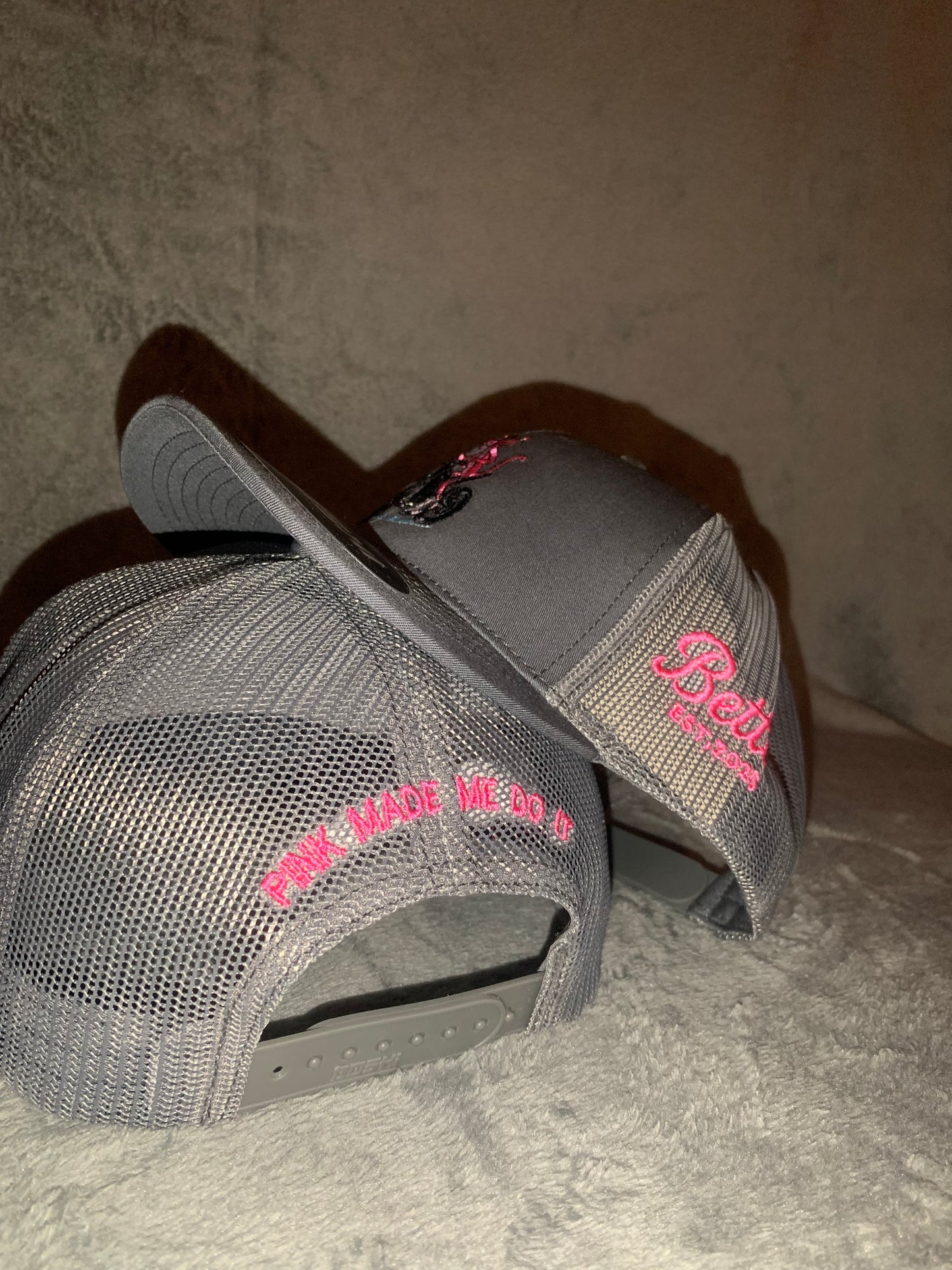 “PINK MADE ME DO IT” Grey Cap